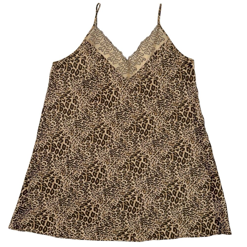 Vintage‎ Inner Most Woman Size 1X Leopard Print Lace Trim Mini Slip Dress
